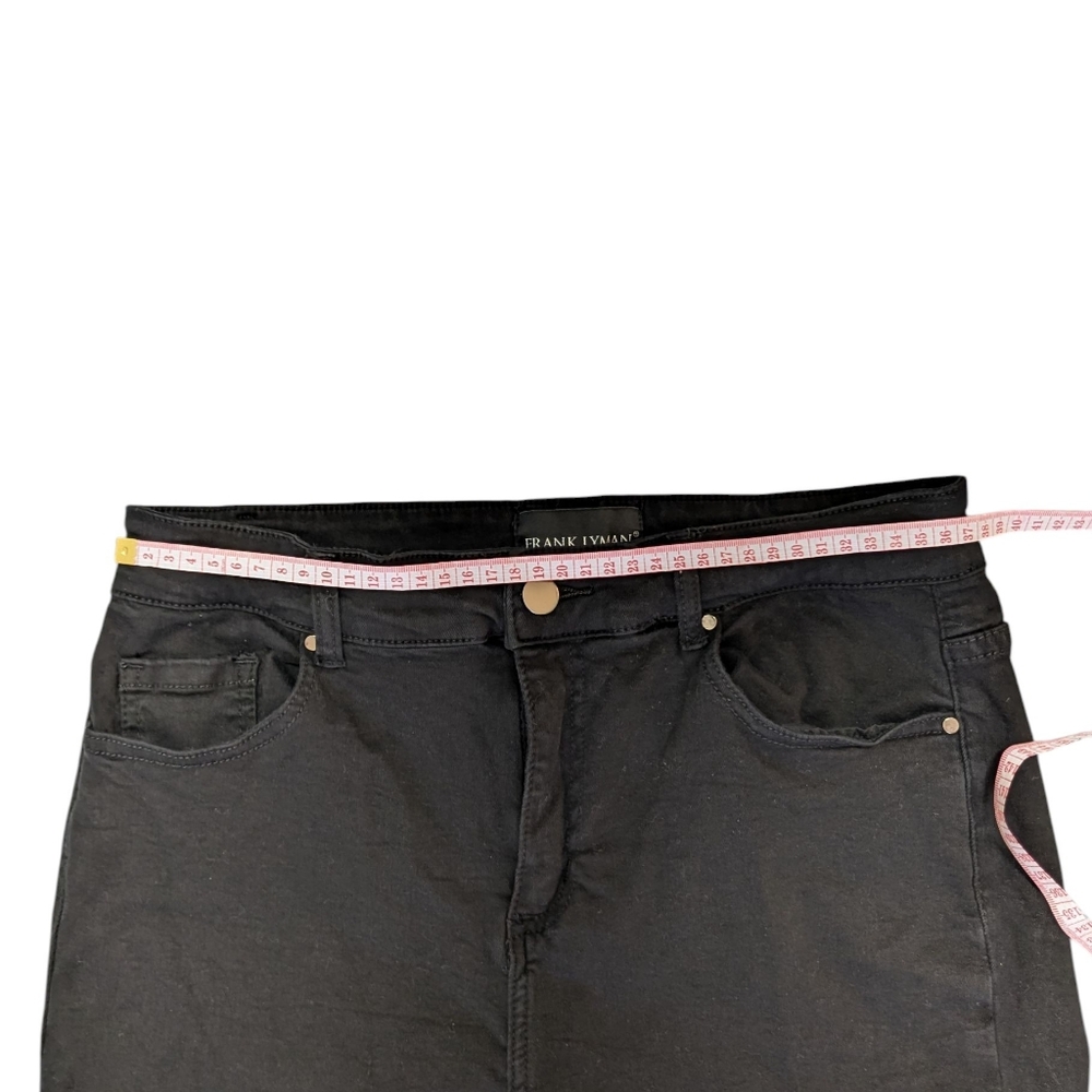 Frank Lyman Black slim leg jean with pearl bow detail at the back hemline Size L - Picture 4 of 8